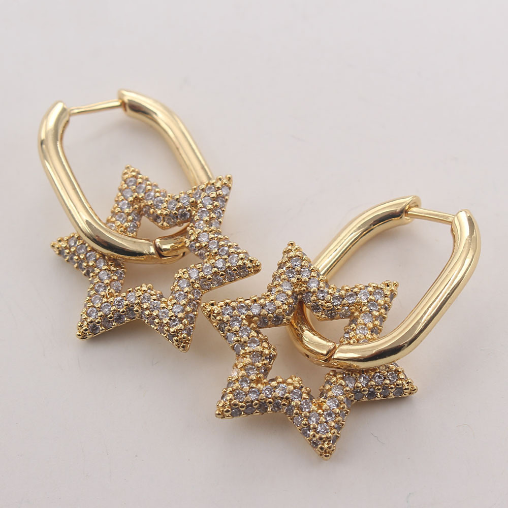 Fashion Copper Micro-inlaid Zircon Five-pointed Star And Six-pointed Star Double Ring