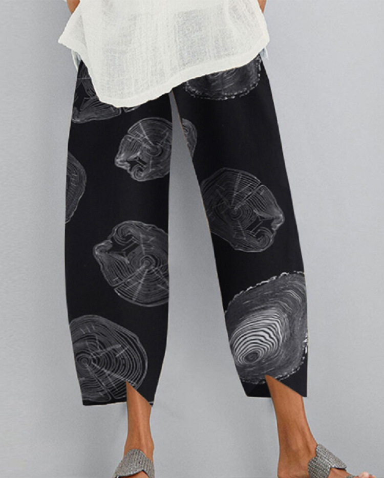 Women's Fashion Loose Annual Ring Printed Elastic Waist Pocket Casual Pants