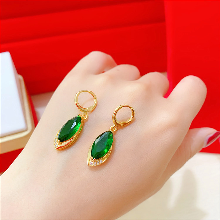 Copper Gilded Green Red Cat's Eye Drop Pendant Imitation Gold Jewelry