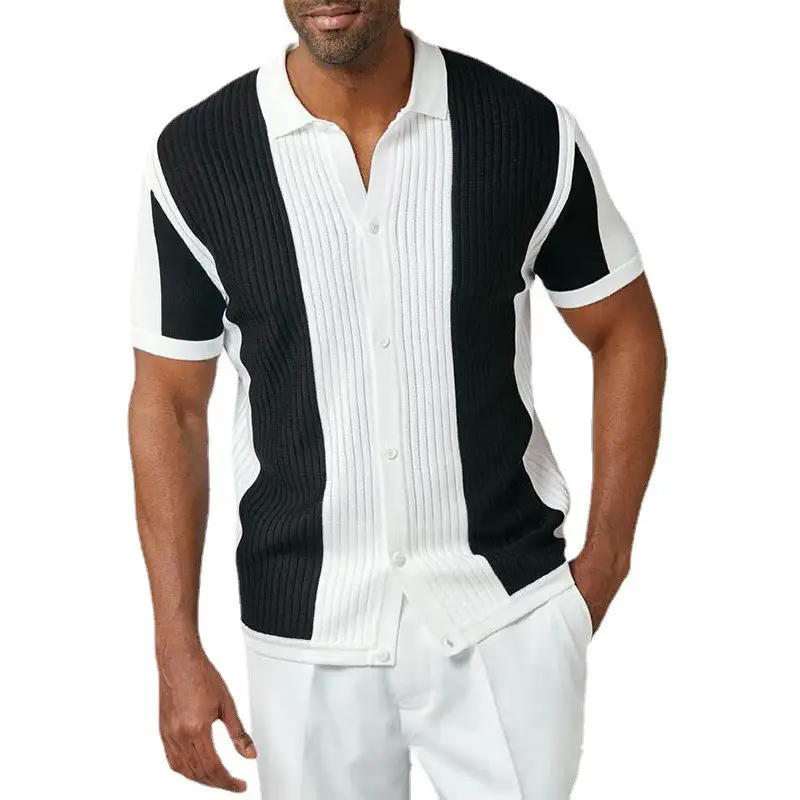 Stitched Knit Men's Short-sleeved Cardigan