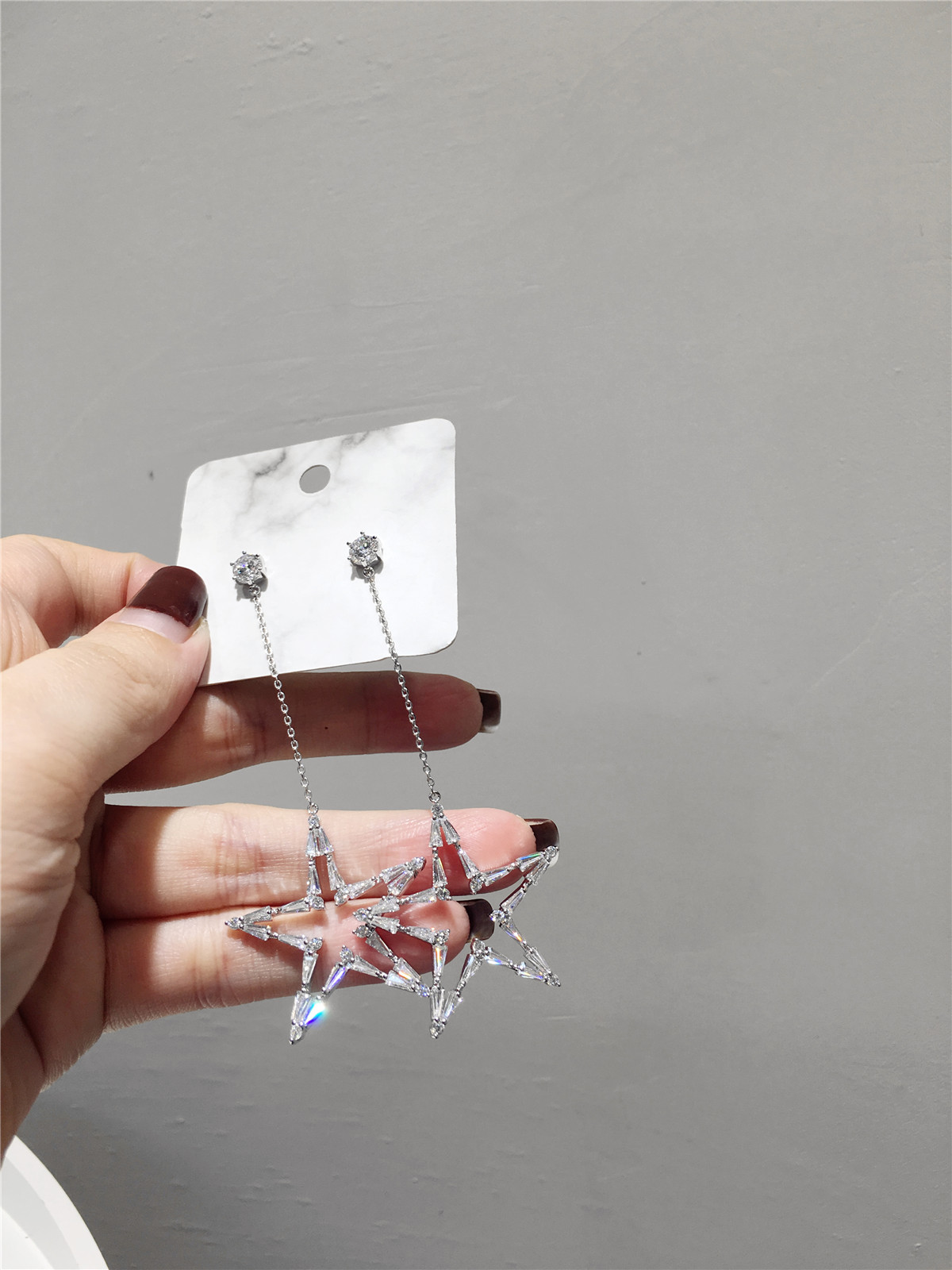 Korean Style Long Tassels All-Match Diamond Hollow Five-Pointed Star S925 Silver Needle Earrings Earrings Dinner Accessories