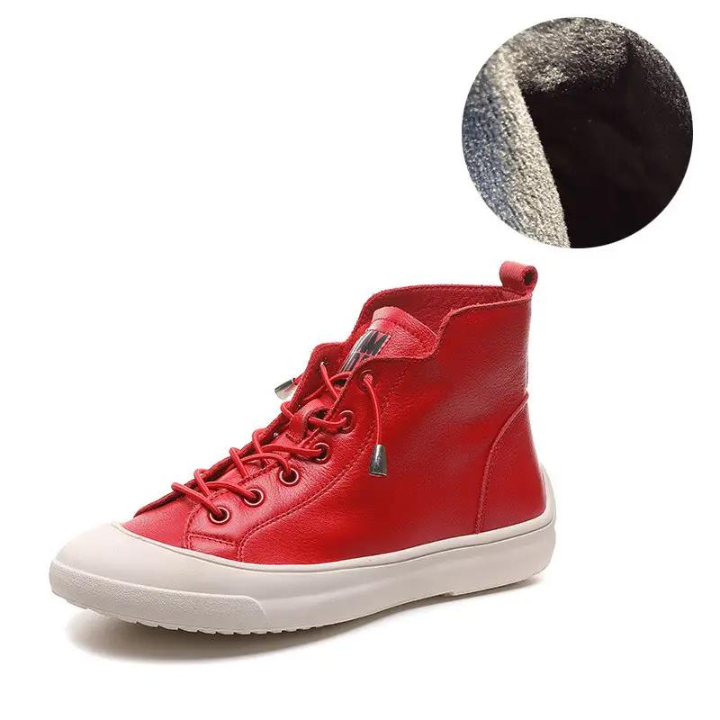 The First Layer Of Cowhide Simple High-top Women's Shoes