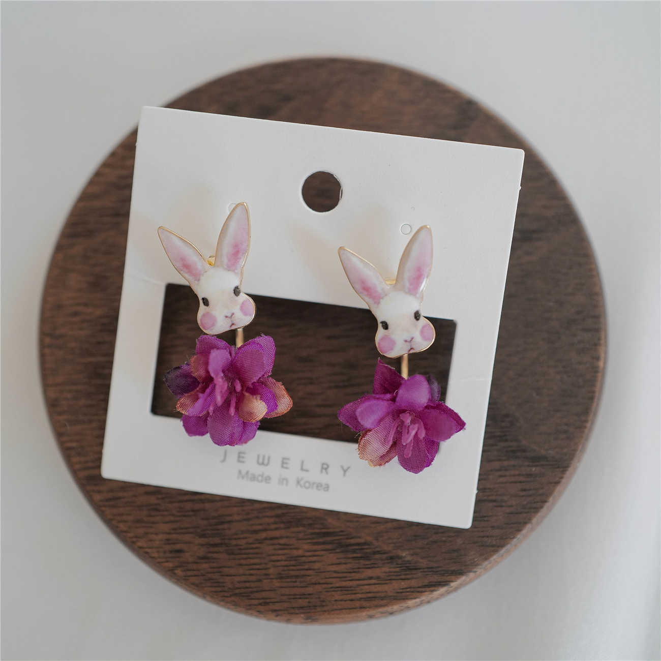 Cute Girly Bunny Flower Earrings Hanging After