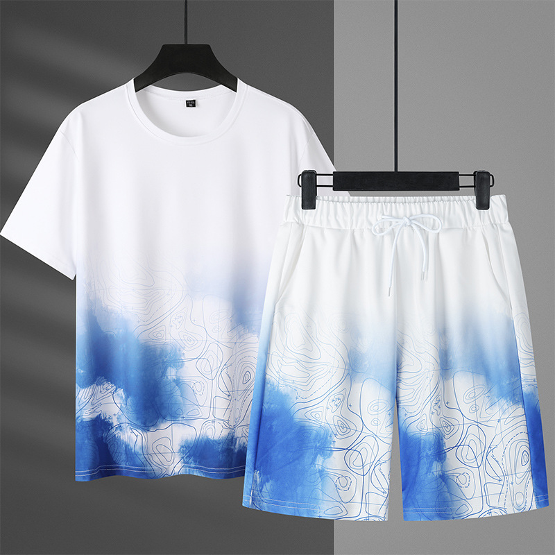 Men's Short-sleeved Gradient Casual Pants Suit