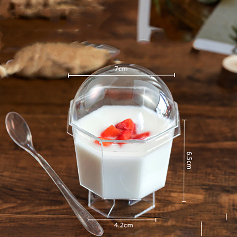 Red Wine High-foot Disposable Hard Plastic PS Cup With Lid Transparent Octagonal