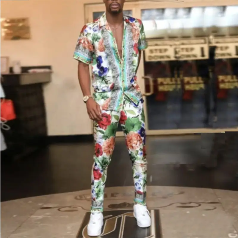 European And American Men'S Casual Loose Short-Sleeved Shirt And Pants Suit