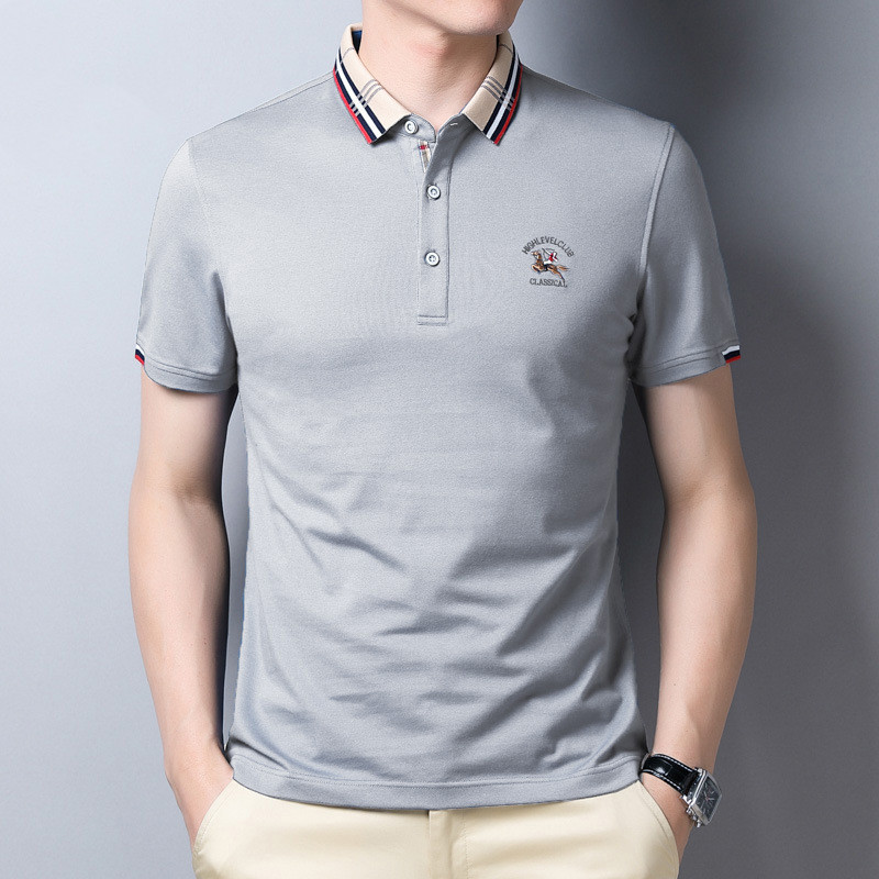 Lapel T-shirt Casual Solid Loose Embroidery Short Sleeve