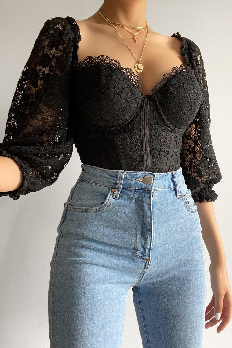 European And American Summer New Lace Show Chest Short Sleeves