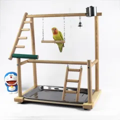 Bird Stand Stand Desktop Training Cockatiel Playground Bird Toy Swing Climbing Ladder Bird Gear Supplies - Brown - View 1