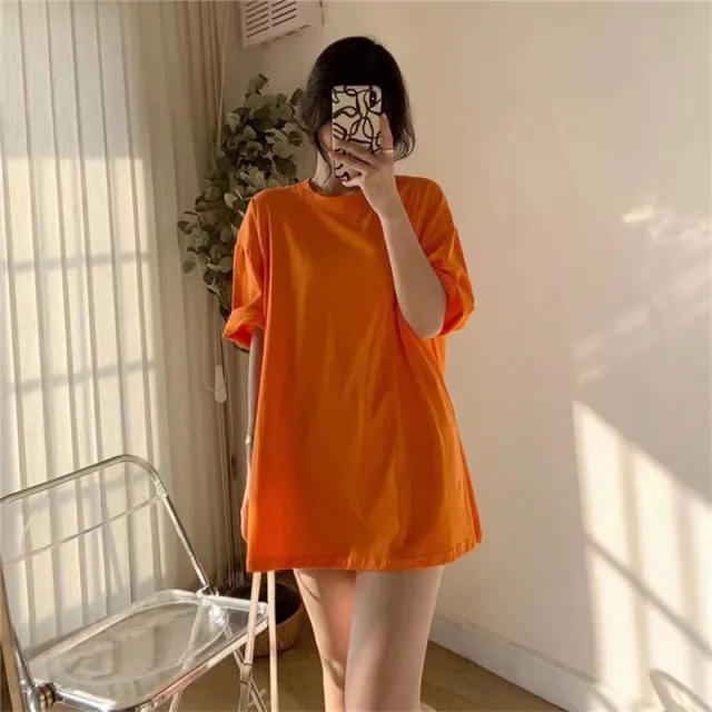 Short sleeved Solid Color Mid length Half sleeved Bottoming Shirt Candy Color Orange - Shop at LoveMi