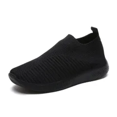 Flying Woven Flat-heeled Rubber Round Headgear Flat Shoes Women - Black - View 1