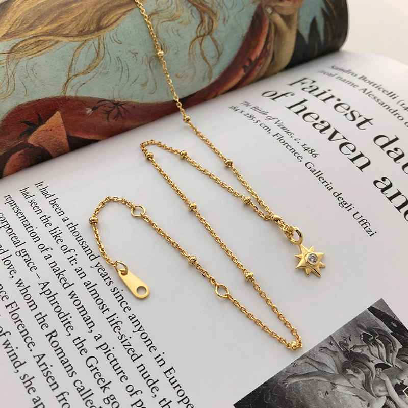 S925 Sterling Silver Jewelry Golden Eight-pointed Star Necklace