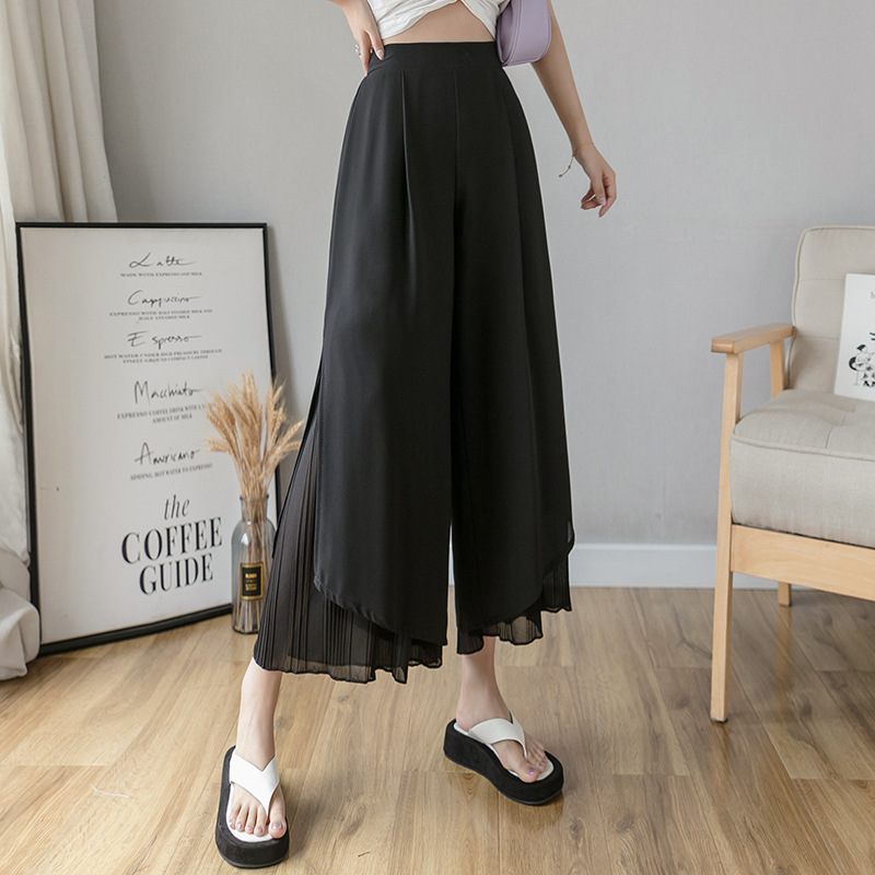 Title 5, New Chiffon Pleated Split Wide Leg Pants Casual...