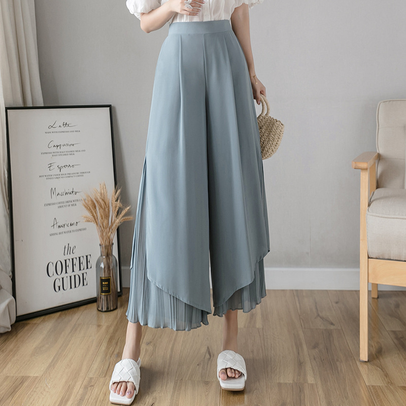 Title 3, New Chiffon Pleated Split Wide Leg Pants Casual...