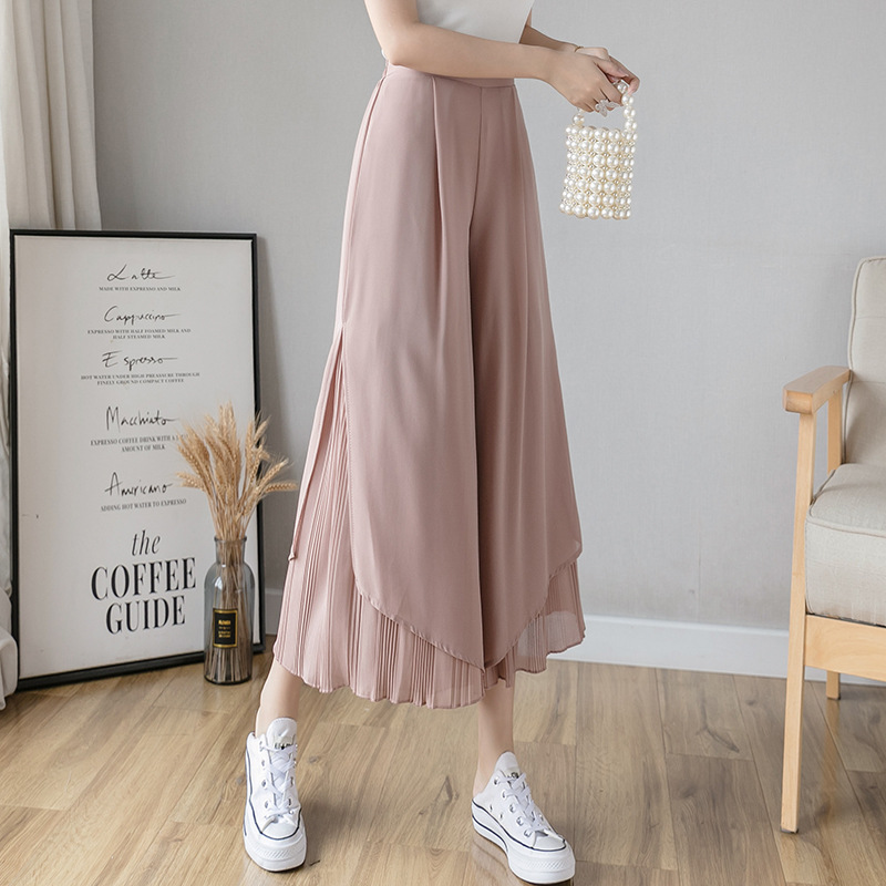 Title 2, New Chiffon Pleated Split Wide Leg Pants Casual...