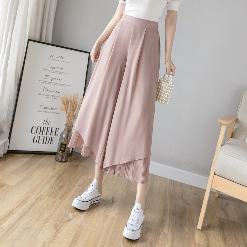 Title 4, New Chiffon Pleated Split Wide Leg Pants Casual...