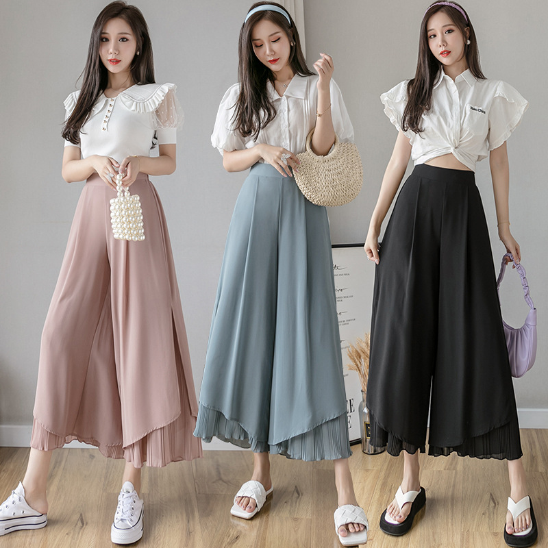 Title 6, New Chiffon Pleated Split Wide Leg Pants Casual...