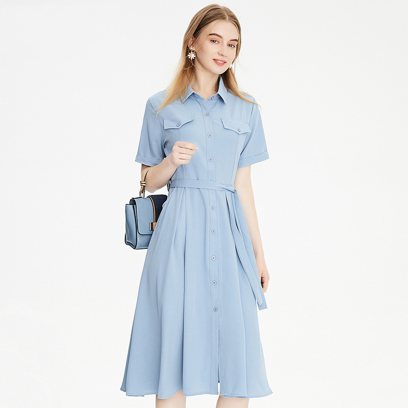 Tooling Pleated Slimming Lace-up High-waist Shirt Skirt Dress