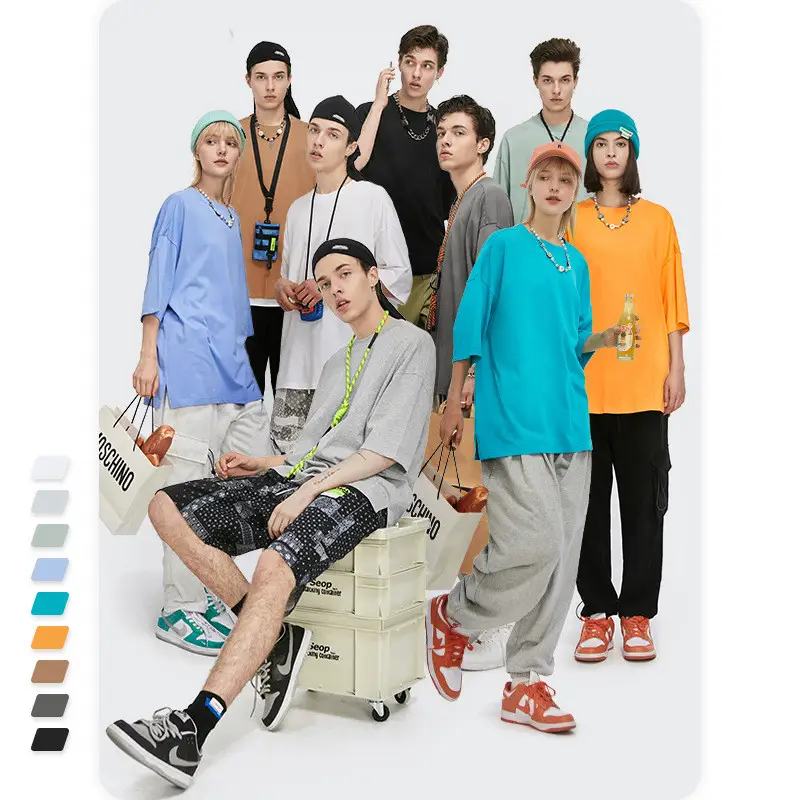Loose-fit Solid Color Men's T-shirt Five-quarter Short Sleeves