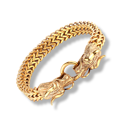 Brave Double Dragon Button Stainless Steel Men'S Bracelet