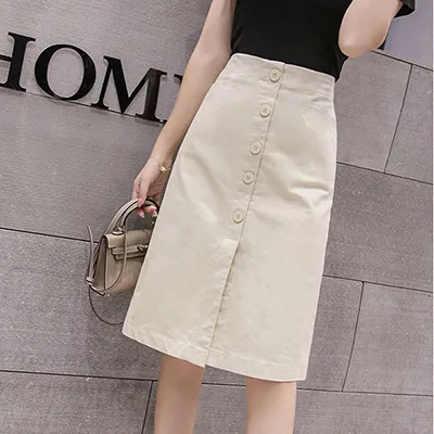Skinny Elastic Waist Casual Style Bag Hip Skirt Apricot - Shop at LoveMi