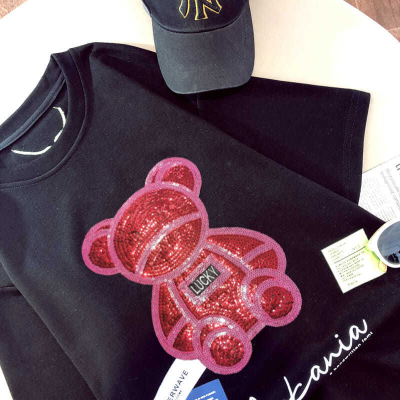 Net Red Sequined Bear Mid-length Short Sleeve