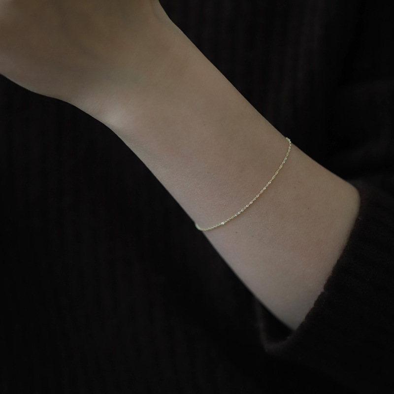 925 Sterling Silver Plated 14K Gold Bracelet Twist Water Ripple Nude Chain Female Chain