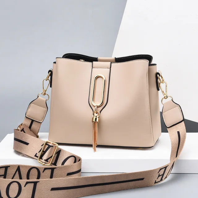 Girl Simple Wide Shoulder Strap Messenger Bag Khaki - Shop at LoveMi