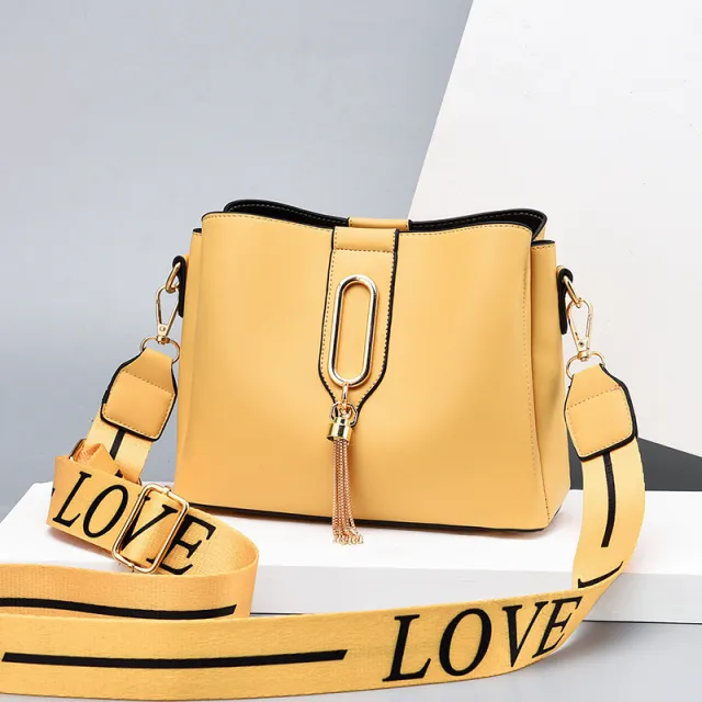 Girl Simple Wide Shoulder Strap Messenger Bag Yellow - Shop at LoveMi
