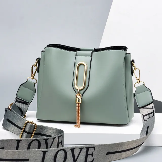 Girl Simple Wide Shoulder Strap Messenger Bag Green - Shop at LoveMi