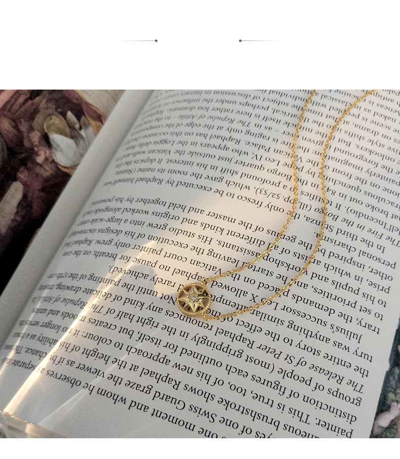 Full Diamond Eight Pointed Star Compass Necklace European And American Pendant