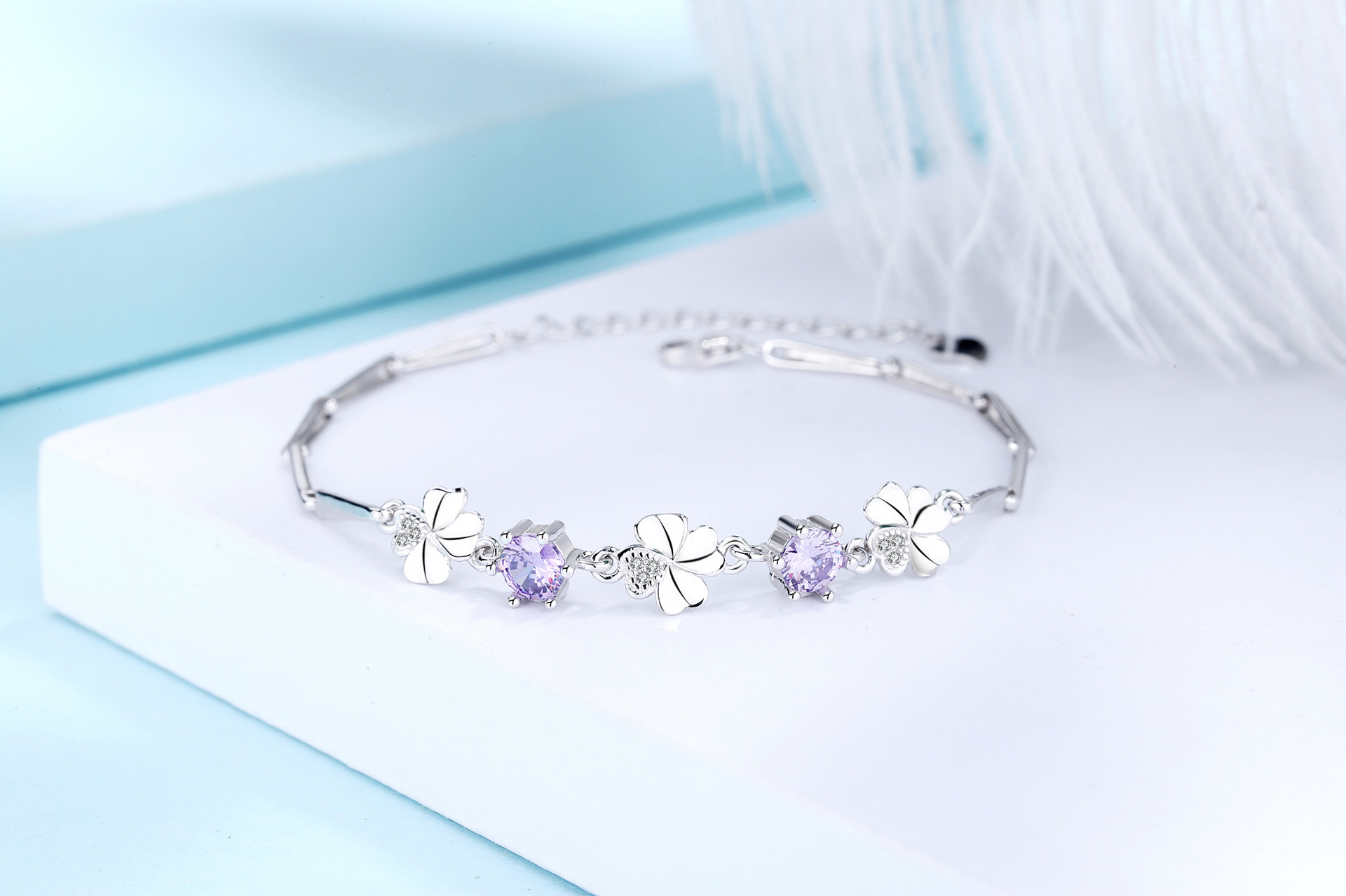 Four Leaf Clover S925 Sterling Silver Bracelet Female Japanese And Korean Version Simple Temperament