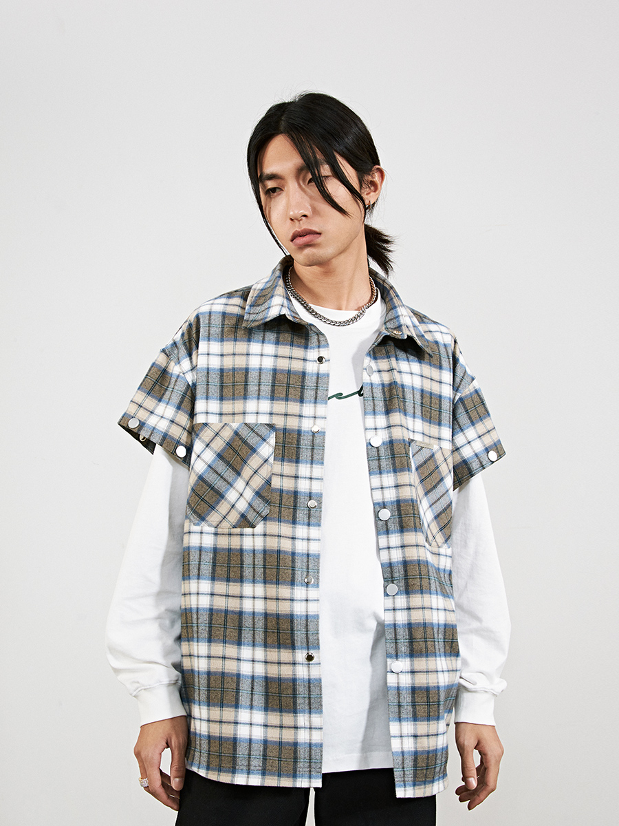 Title 5, Check Shirt With Detachable Cuffs Men