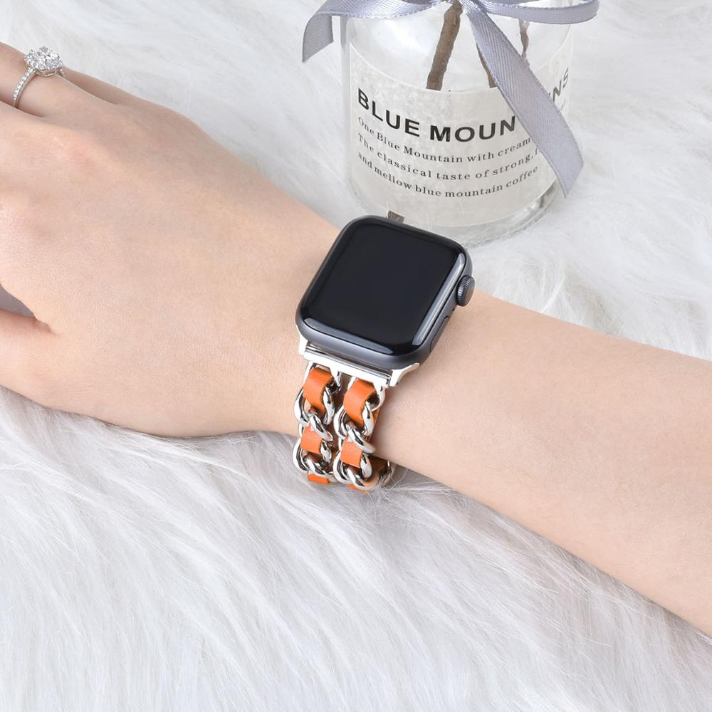 Compatible with Apple, Strap Cuban Link Bracelet IWatch Leather Metal Strap