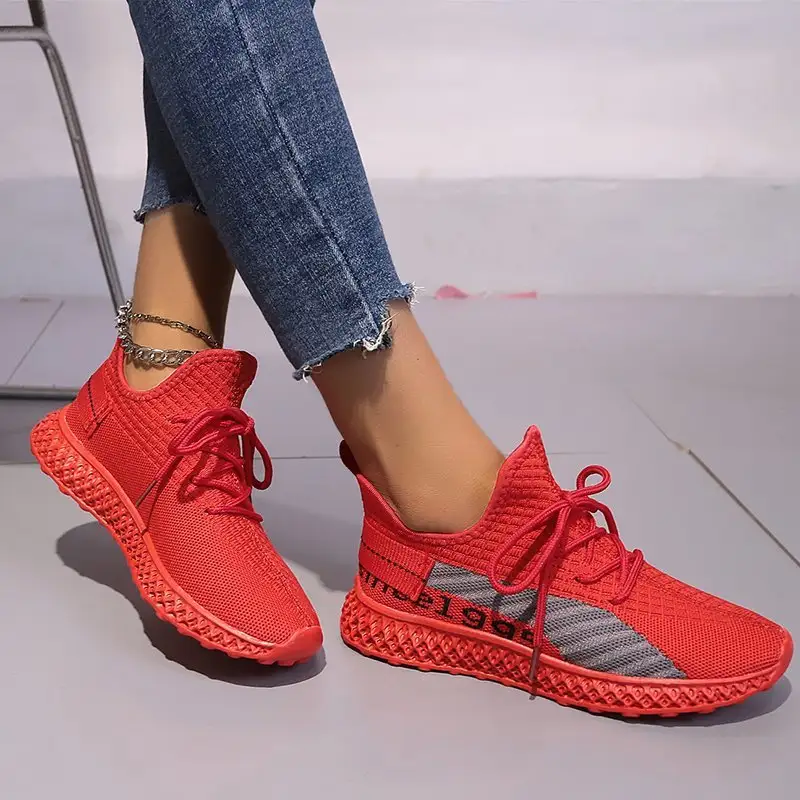 Ladies Flying Knit Sports Shallow Mouth Lace Mesh Running