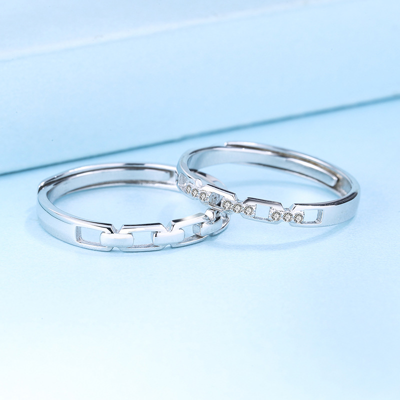 Sterling Silver Couple Ring With Micro-Inlaid Opening