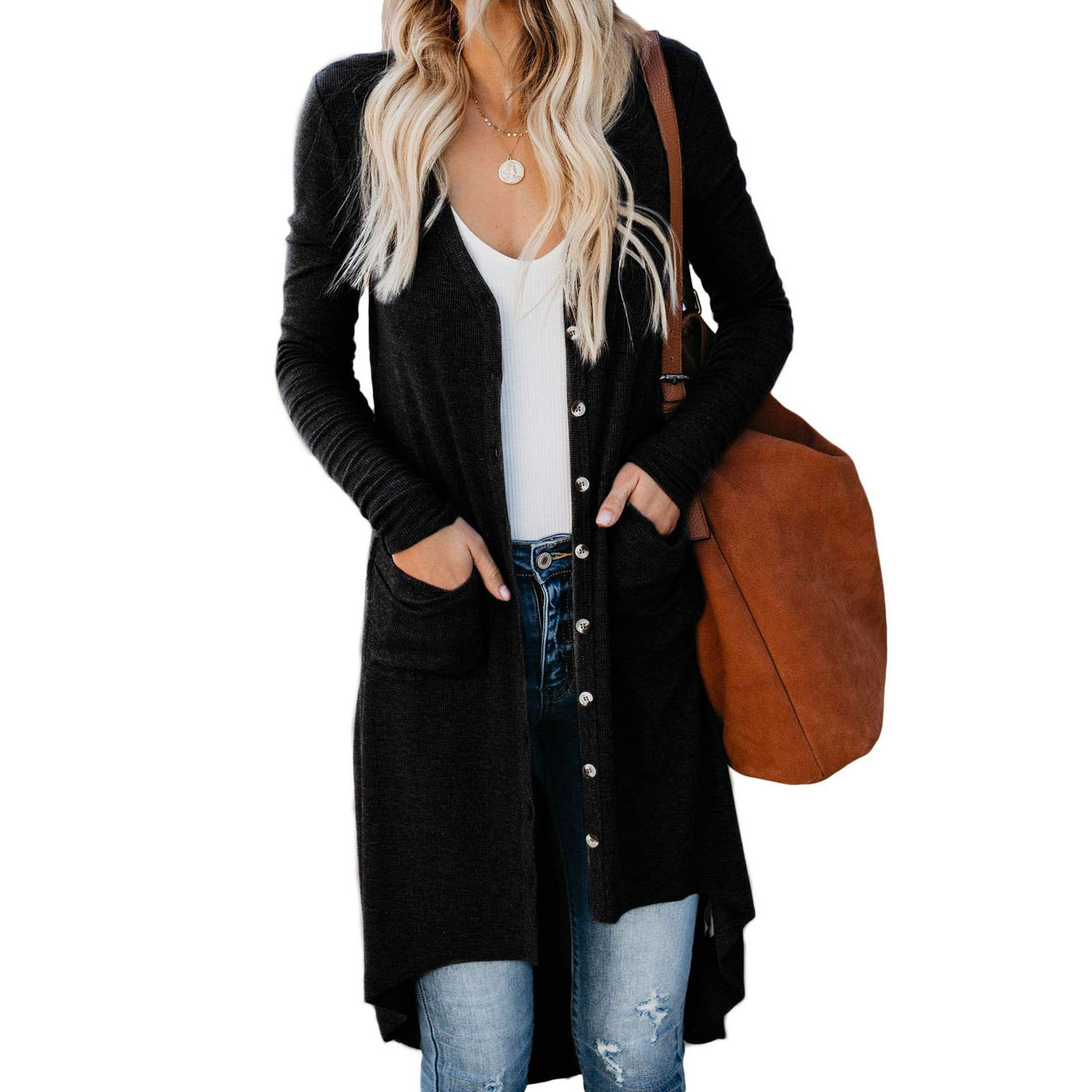 Mid-length Long-Sleeved Button Sweater Coat