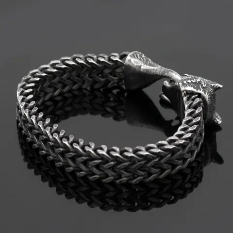 Bracelet Men Stainless Steel Vintage Black Wolf Head Cuban