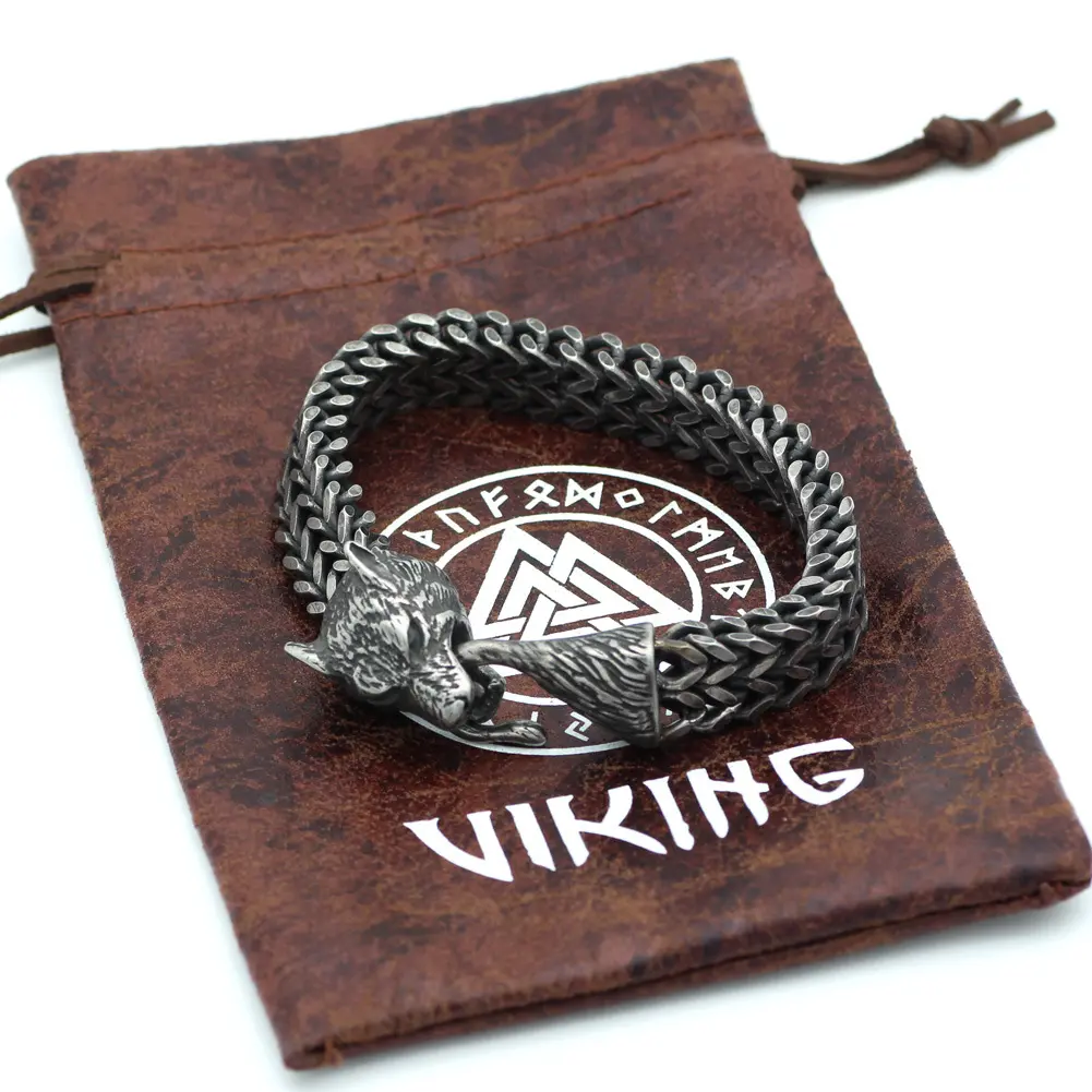 Bracelet Men Stainless Steel Vintage Black Wolf