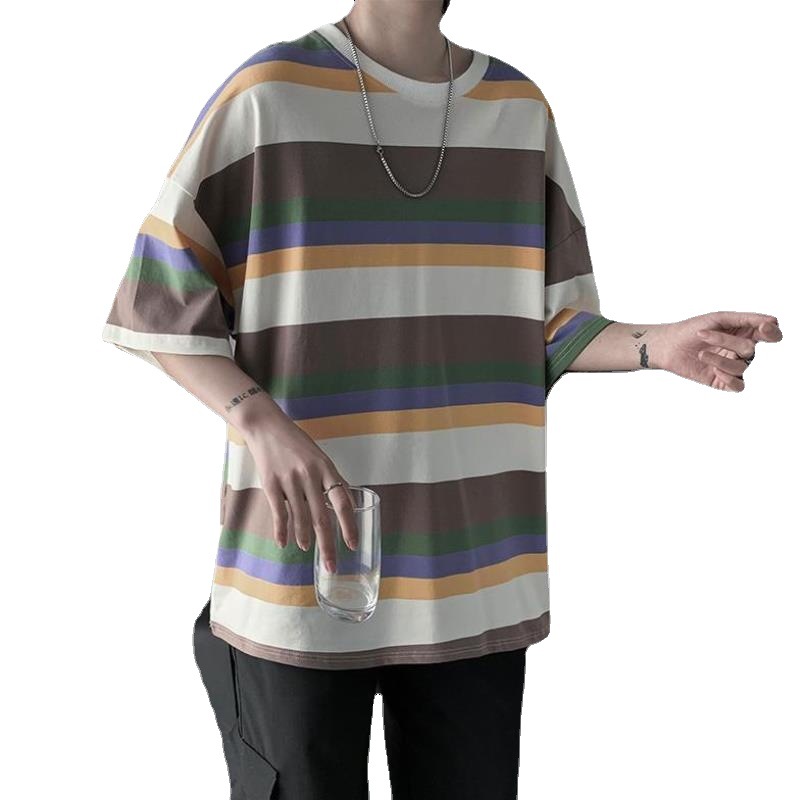 Loose trend ins super hot striped half-sleeved t-shirt bottoming shirt clothes