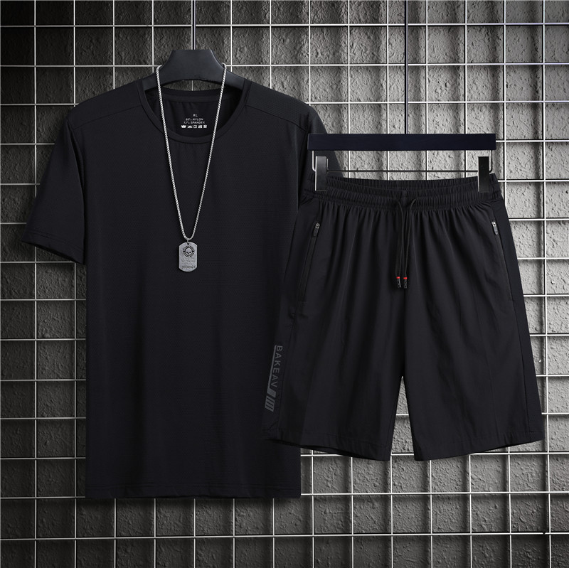 Ice Silk Leisure Sports Short-sleeved T-shirt Shorts Two-piece Suit