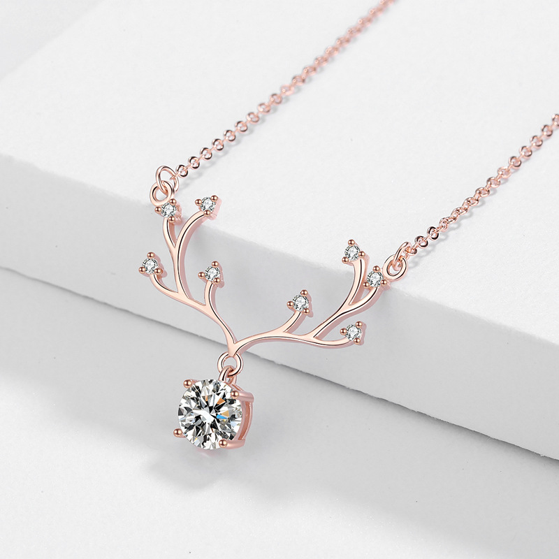 A Stag Of Sterling Silver With Your Mosang Stone Necklace
