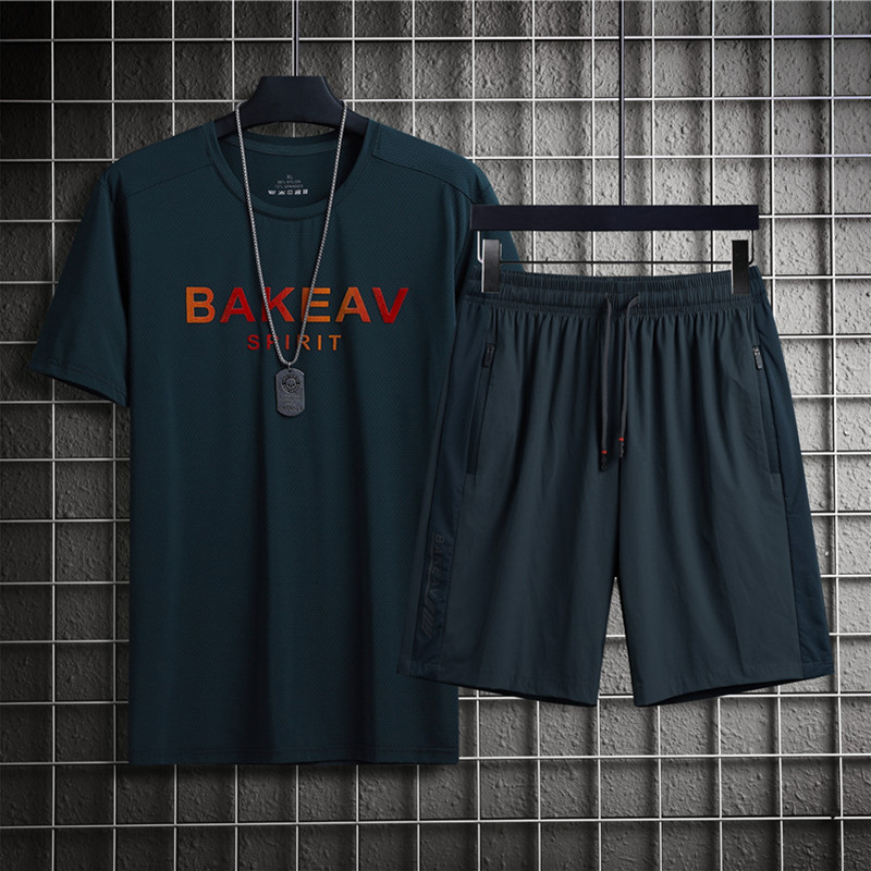 Ice Silk Leisure Sports Short-sleeved T-shirt Shorts Two-piece Suit