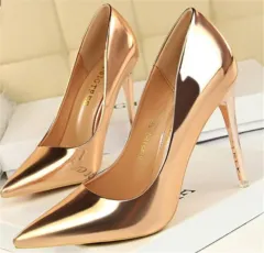 Stiletto Heels Pointed Toe Low Top Women's Shoes - Champagne-35 - View 1