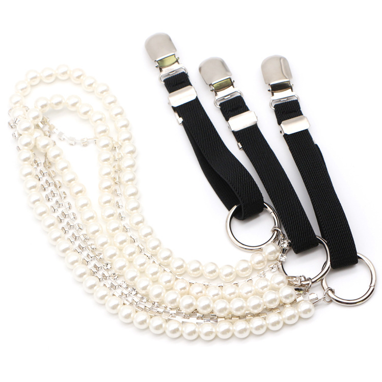 Elastic Strap Belt with Pearls