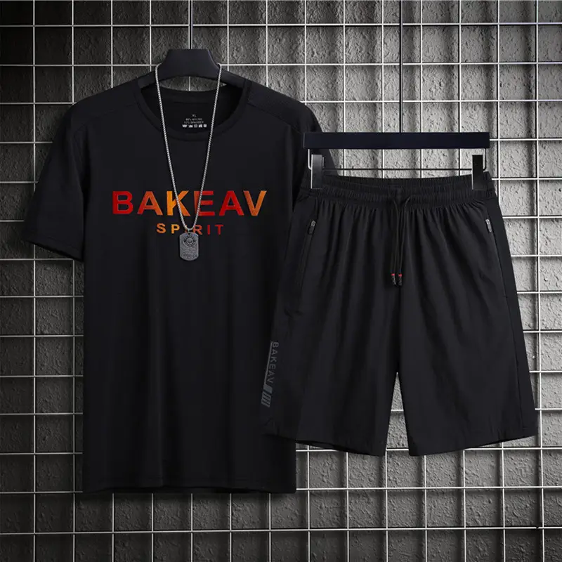 Ice Silk Suit Men's Summer Short-sleeved T-shirt Shorts Quick-drying Breathable Casual Sports Suit