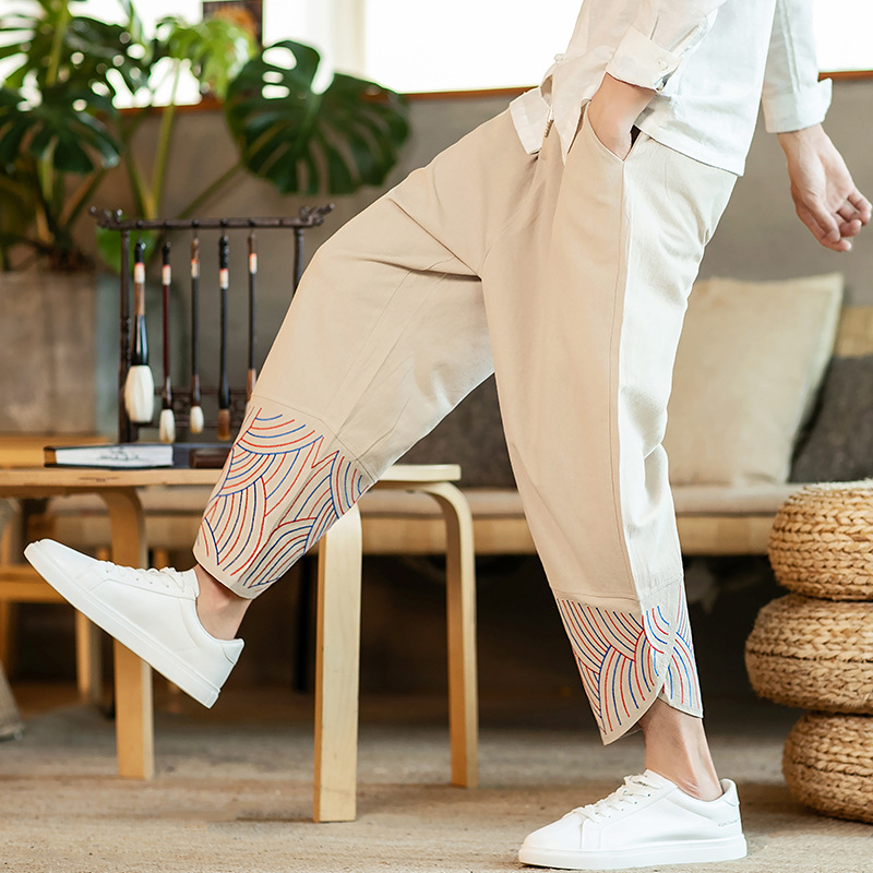 Linen Solid Color Mid-waist Loose Fashion Straight-leg Pants