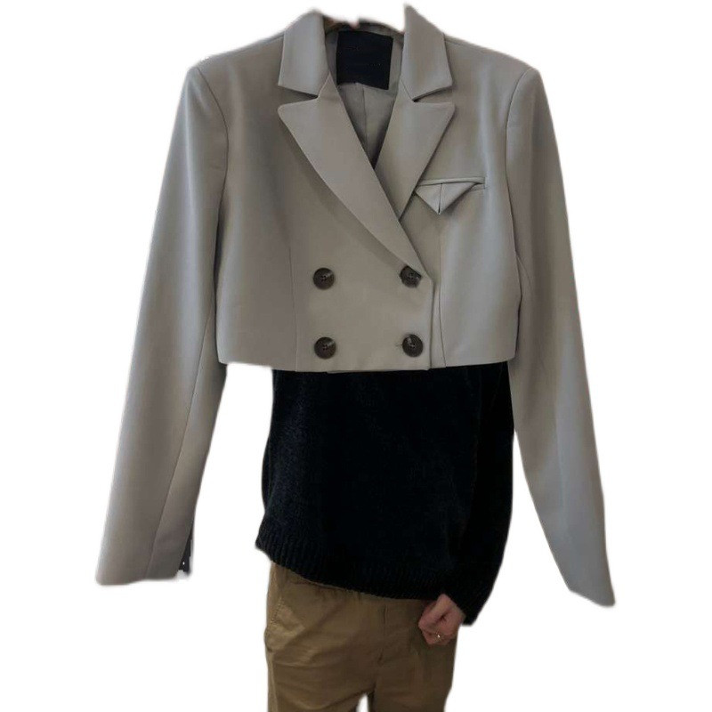 Temperament Lapel Double-breasted Short Blazer