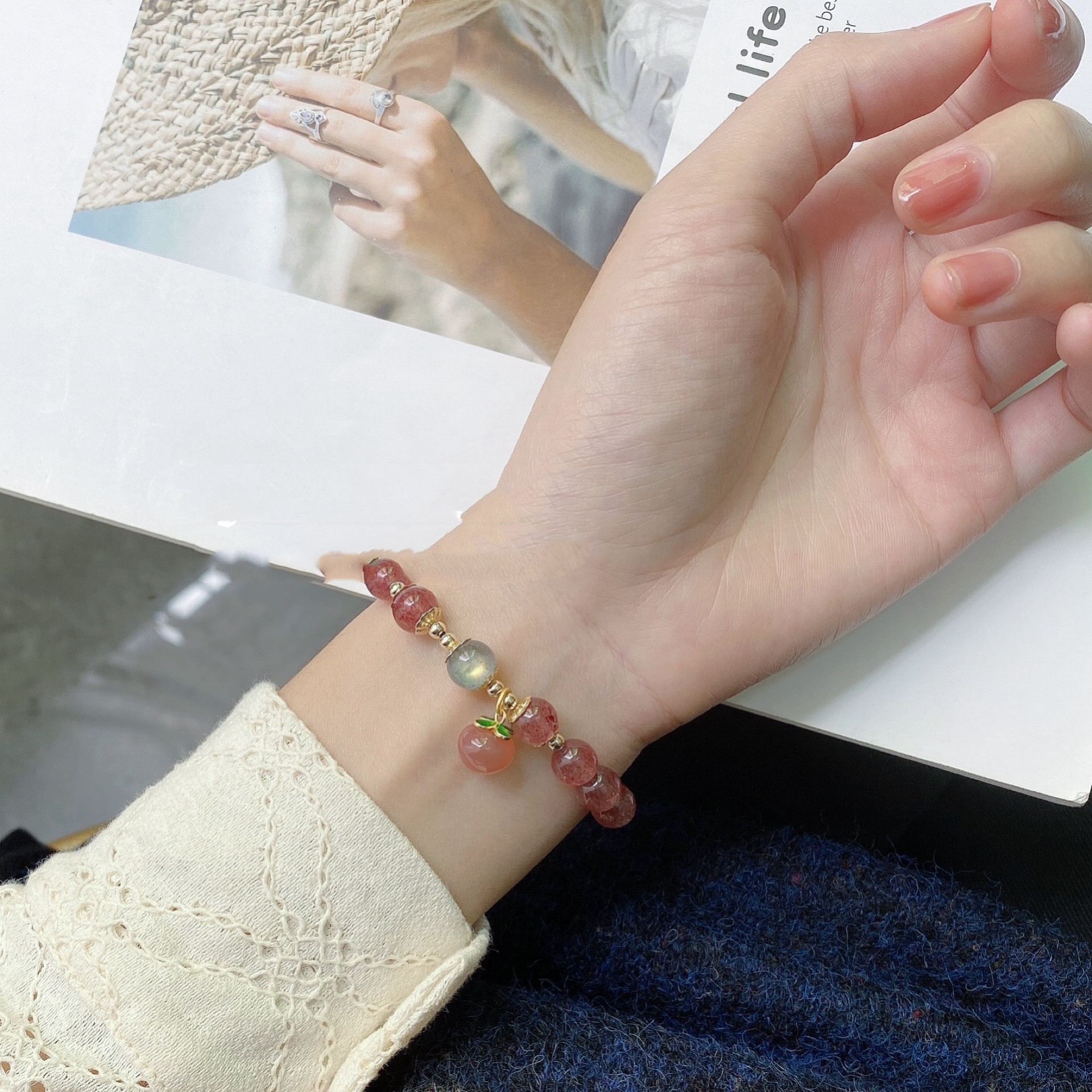 Peach Pendant Strawberry Crystal Moonstone