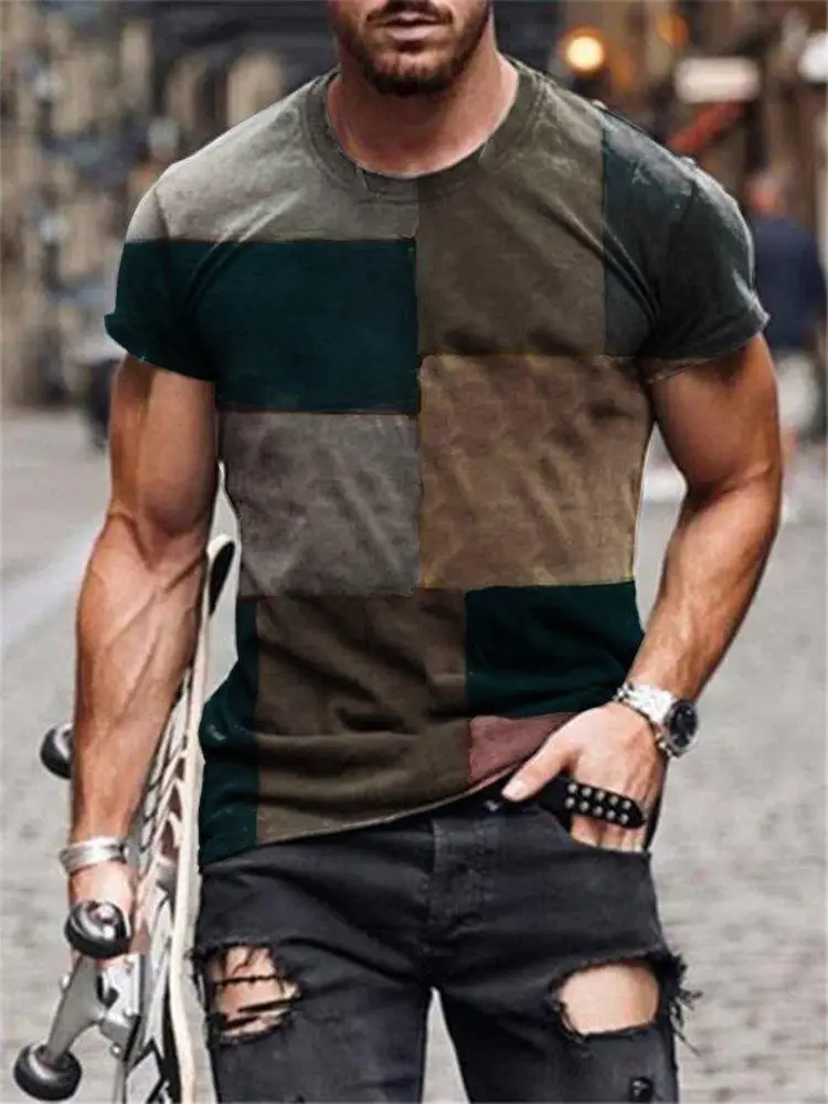Casual Round Neck Short Sleeve Digital Print Slim Pullover Men'S T-Shirt